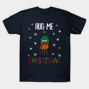 Hug Me It's Christmas - Christmas Cactus With Scarf T-Shirt